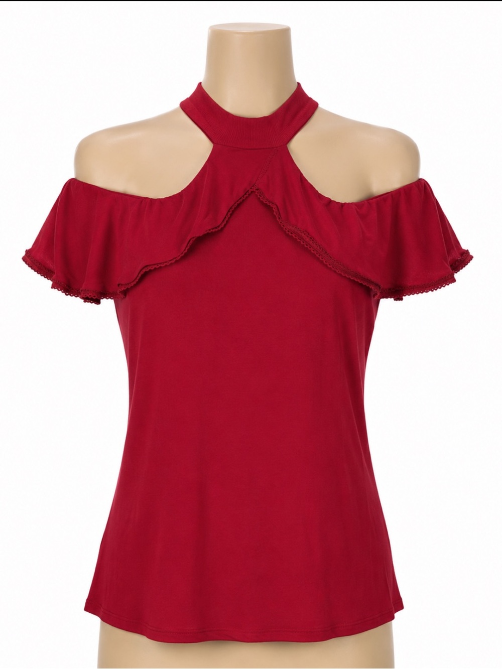 Atina Cristina Size Medium Red Hi Neck Off Shoulder Women’s Top